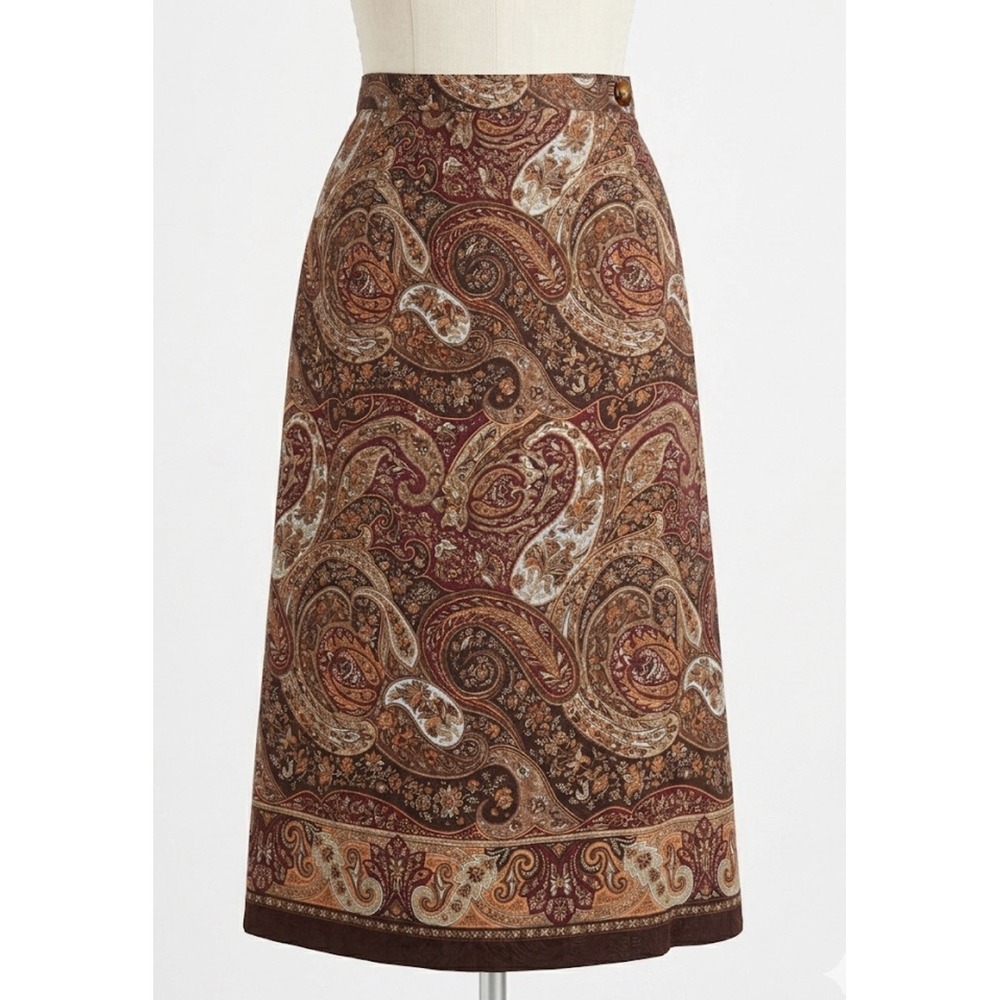 VTG Talbots Silk Midi Wrap Skirt 14 Paisley Boho Dark Academia Cabincore